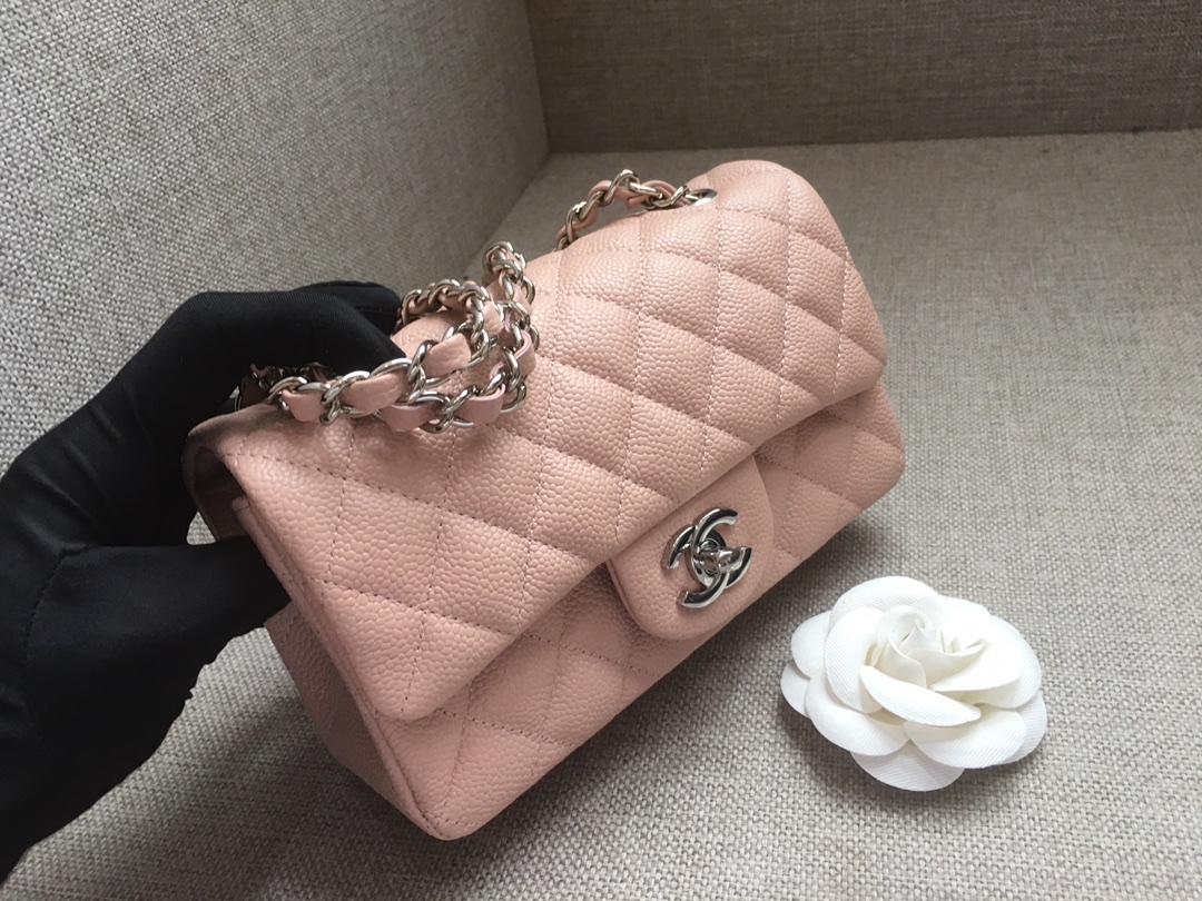 Small Classic Flap Caviar Bag A01116 Pink/Silver